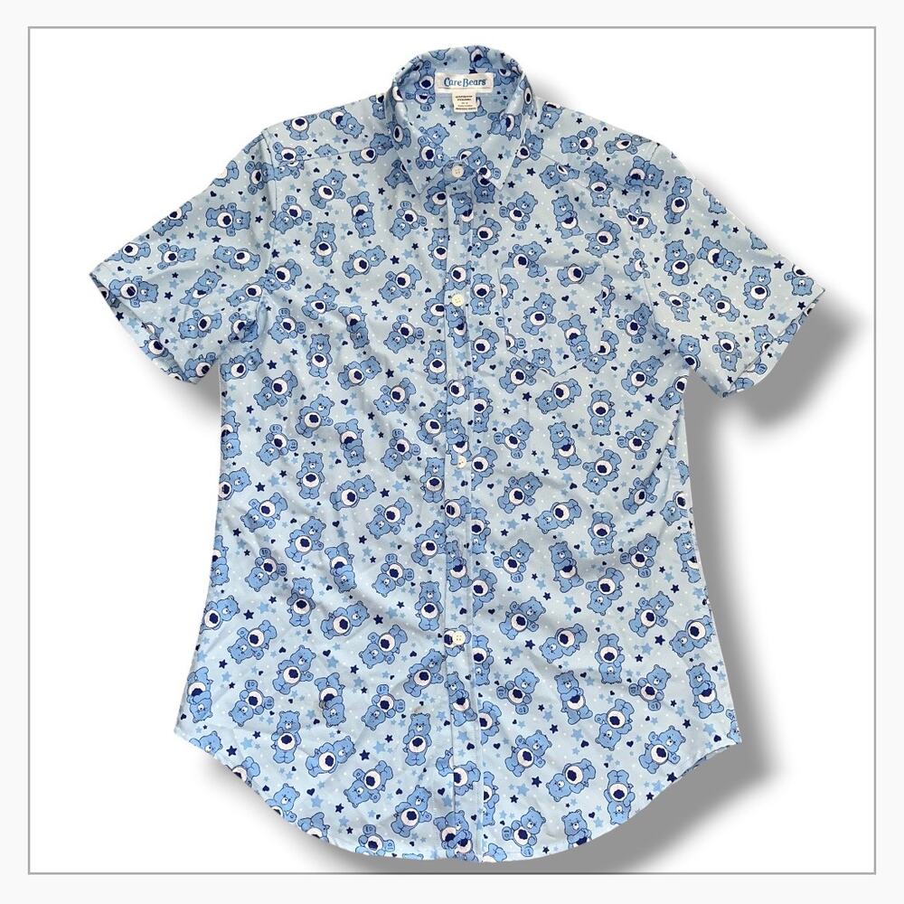 Care Bears Grumpy Bear Short Sleeve Button Down Shirt Mens Adult Medium